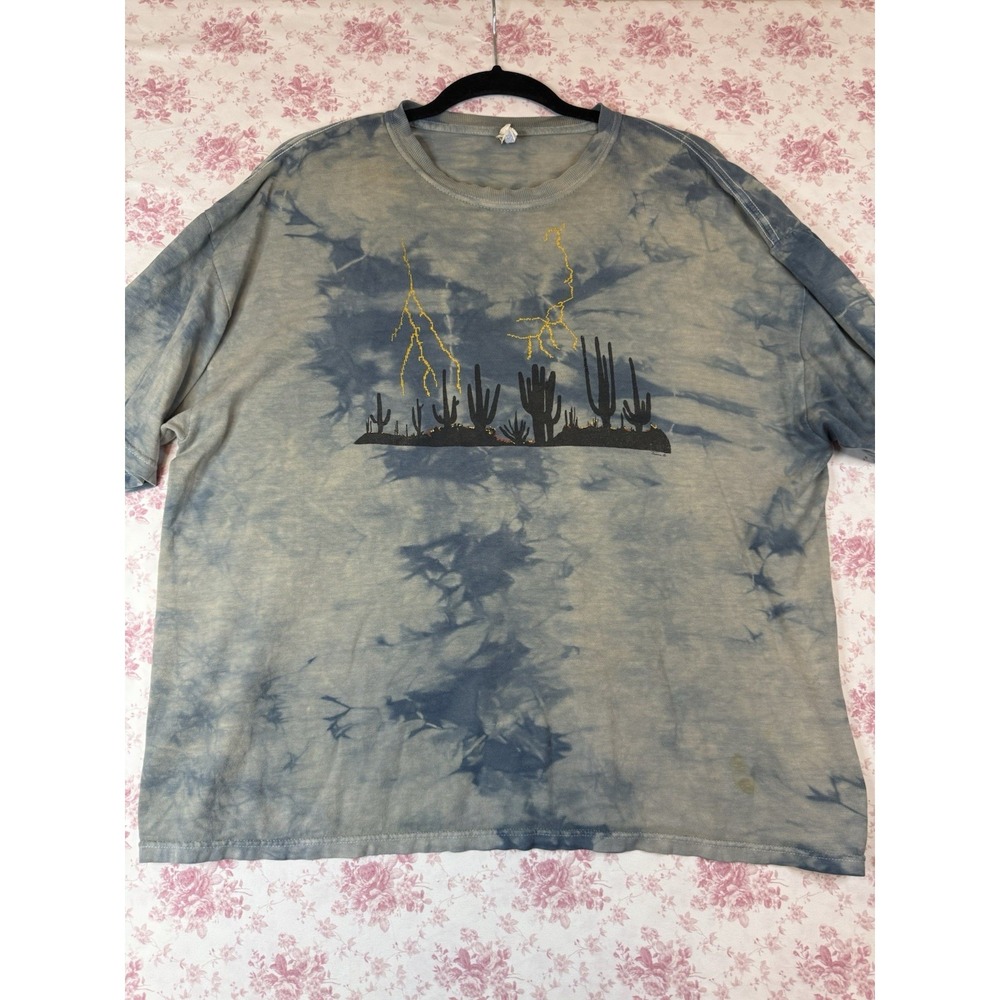 Vintage M&O Desert Cactus Lightning Tie Dye T-Shirt XL Southwest Graphic